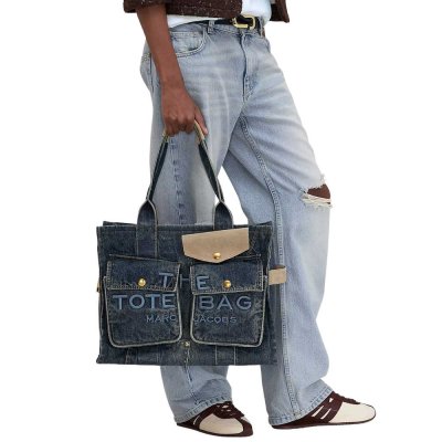 THE DENIM SUEDE LARGE CARGO TOTE BAG